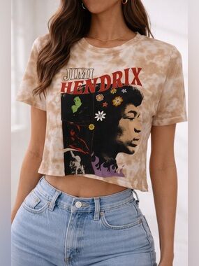 Jimi Hendrix Tie Dye Crop Top Band Tee Graphic Shirt Y2K Grunge Size M